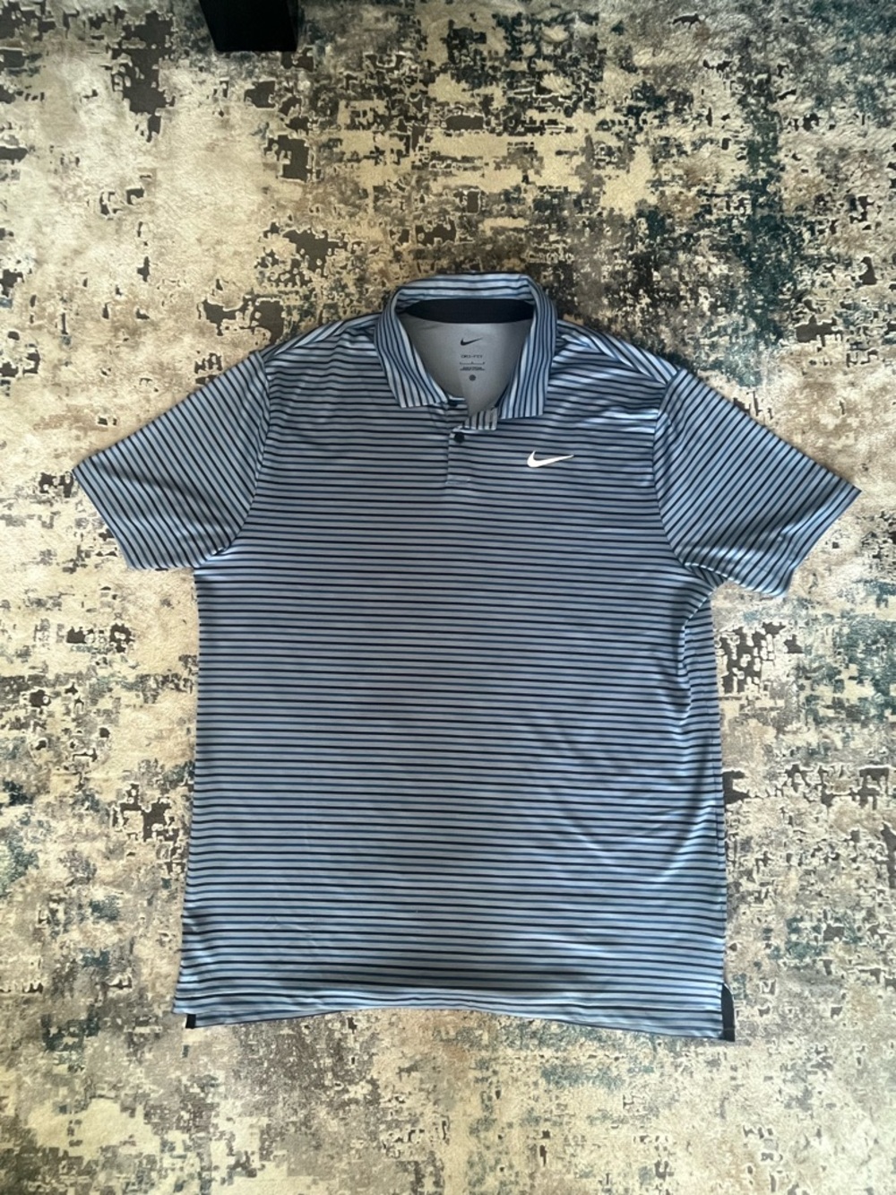 Nike Men’s Light Blue and Navy Striped Golf Polo
